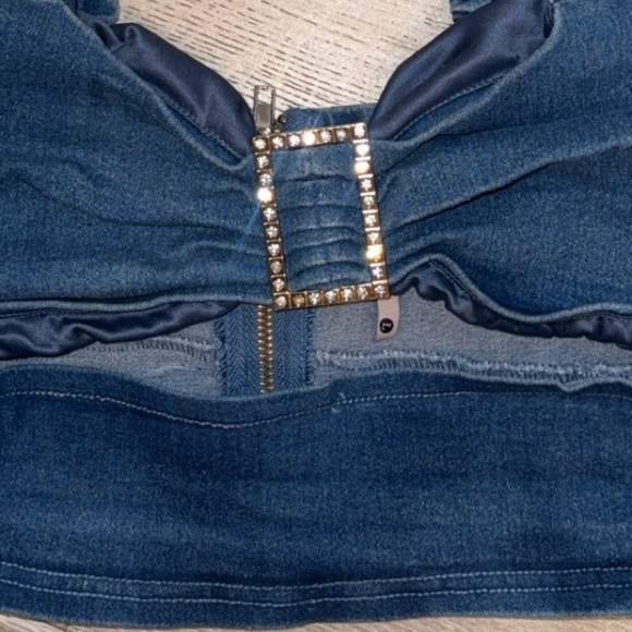 Y2K bling embellished buckle denim cut out Bustier Corset Cowgirl crop top large - Picture 8 of 8
